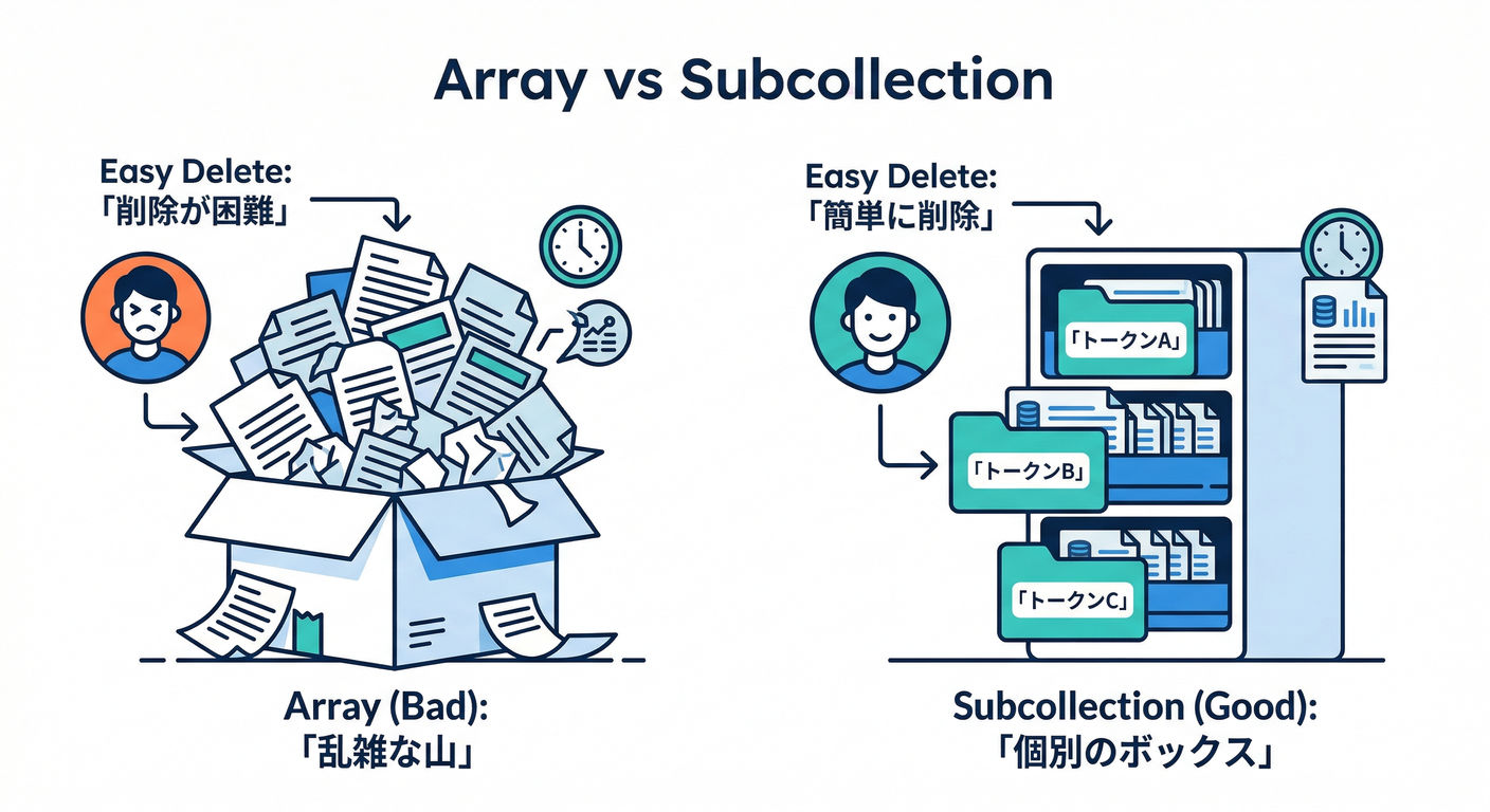 Token Storage: Subcollection vs Array