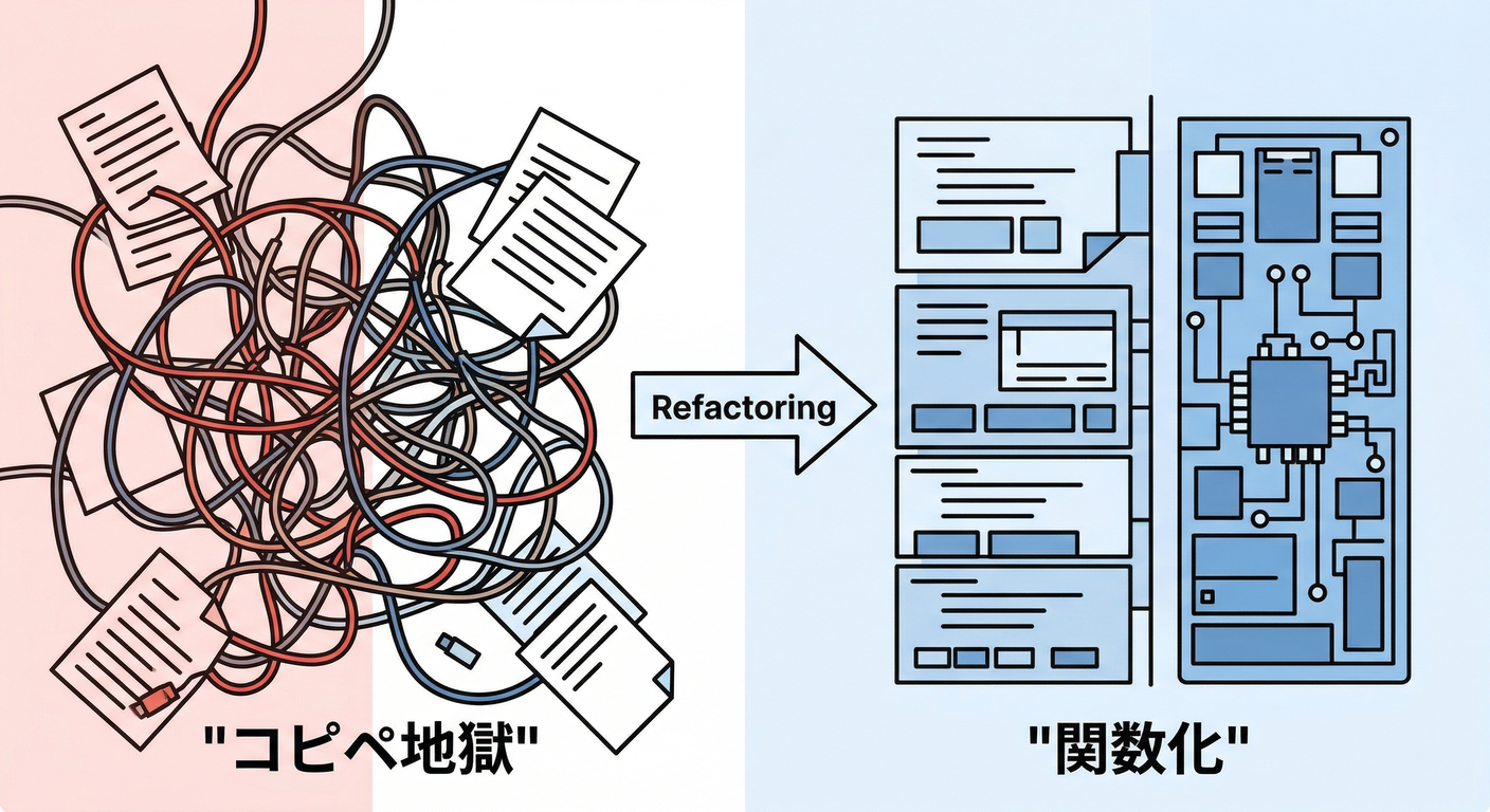 Comparison of messy vs clean code structure.
